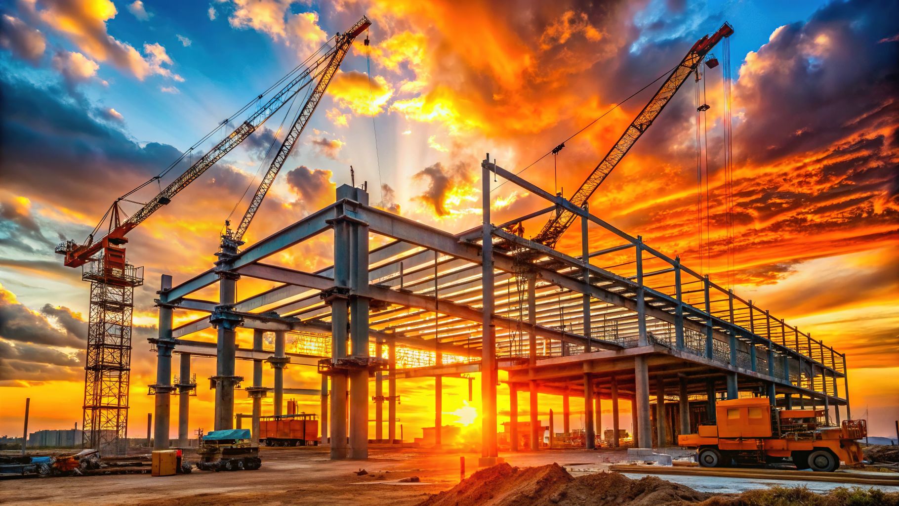 Cranes and a steel structure 